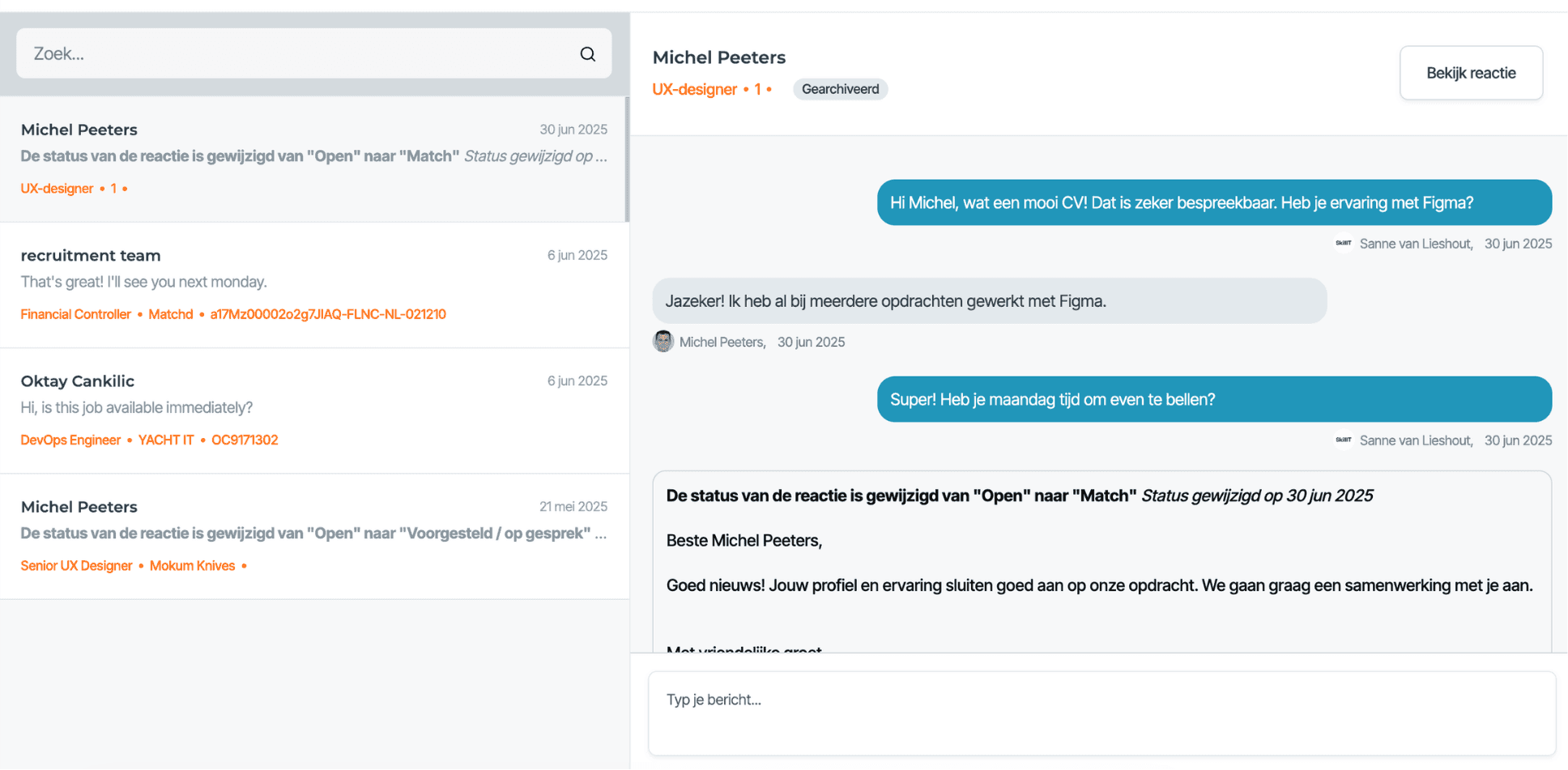 De ingebouwde chatfunctie van Freelance.be.