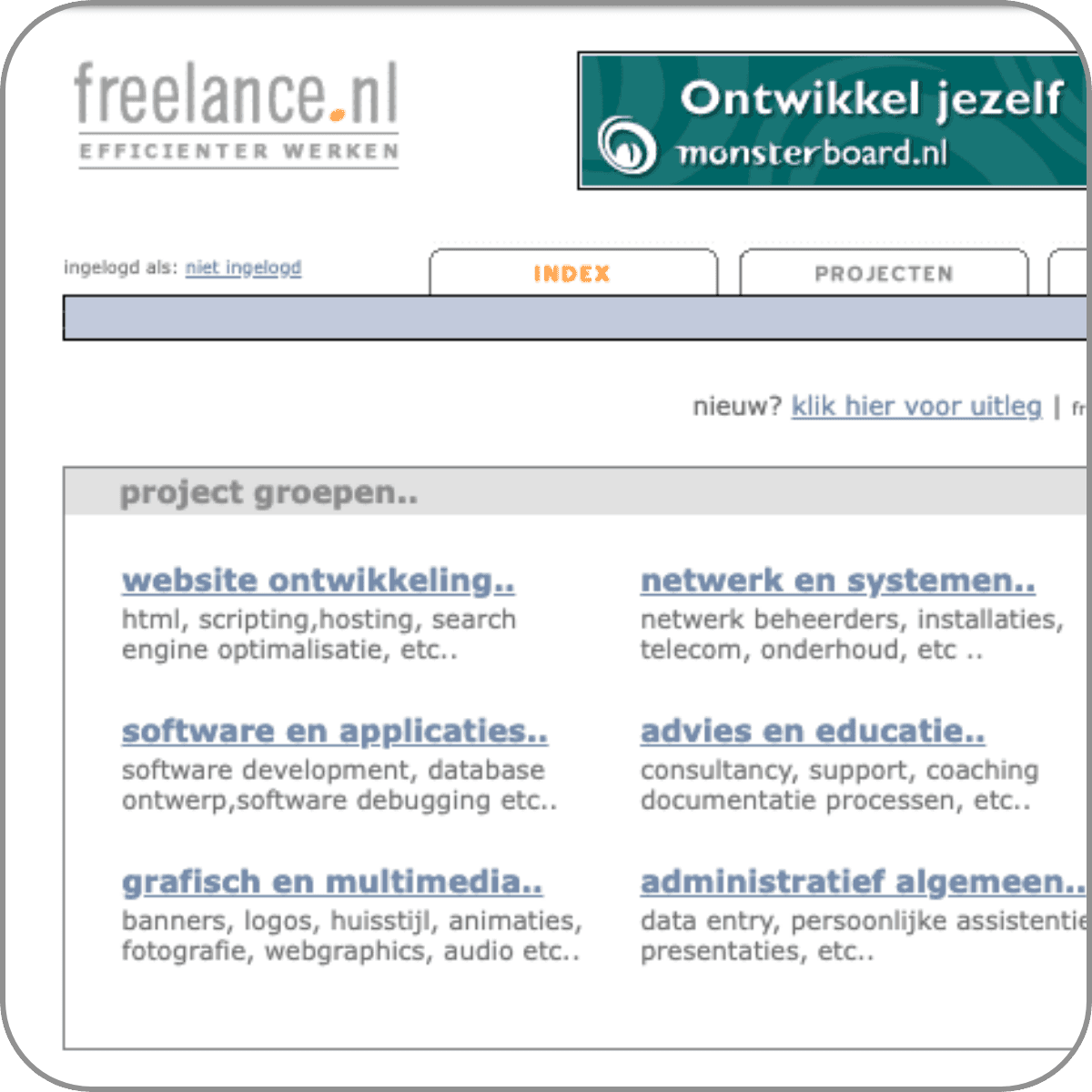 Het oude platform van Freelance.nl.