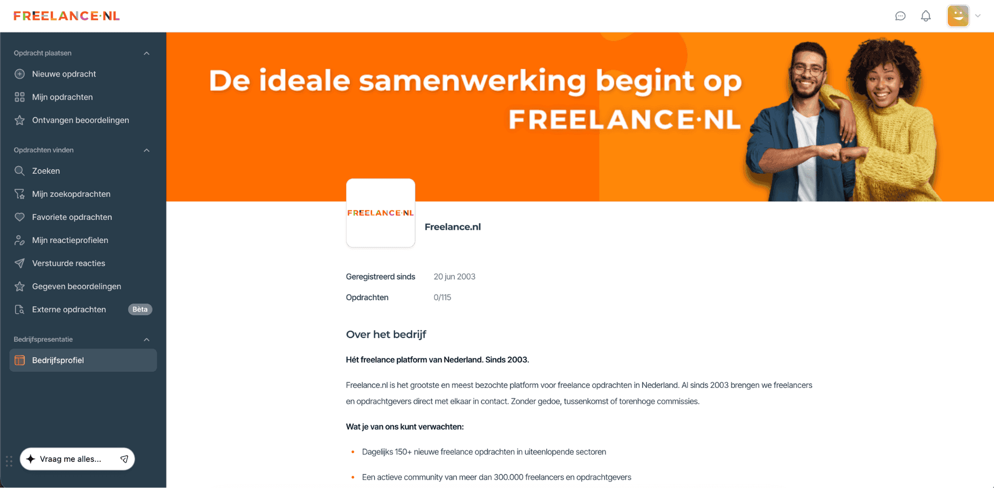 Je persoonlijke bedrijfsprofiel op Freelance.be.